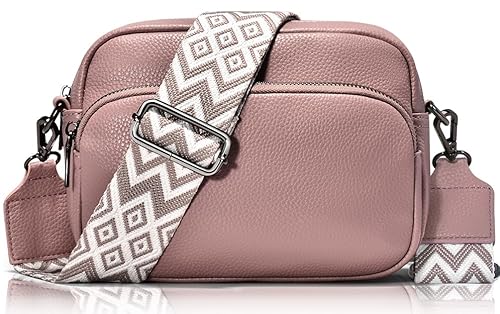 GASSDA Crossbody Bag Damen, Kleine Umhängetasche Damen Breiter Gurt, PU Leder Handtasche Damen mit Abnehmbarem Schultergurt (Dunkelrosa) von GASSDA