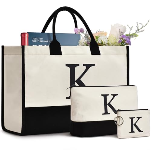 GASSDA Initial Canvas Tote Bag, Geburtstagsgeschenke für Frauen, Monogramm Personalisierte Geschenke Für Frauen Mutter Lehrer Brautjungfern, M von GASSDA