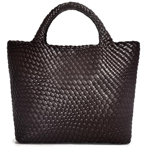 Gewebte Tasche für Damen, veganes Leder, gewebte Handtasche, Tragetasche, große Strand-Reise-Handtasche und Geldbörse, Braun, Medium von GASSDA