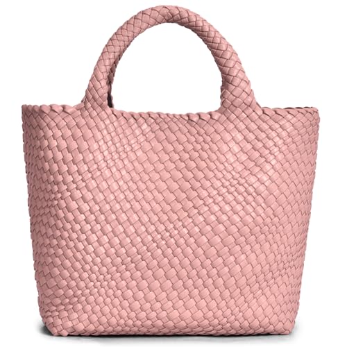 Gewebte Tasche für Damen, veganes Leder, gewebte Schultertasche, Sommer-Strandtasche, Reise-Handtasche und Geldbörse, bestes Geschenk für Frauen, Pink von GASSDA