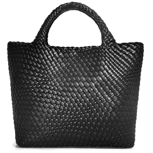 Gewebte Tasche für Damen, veganes Leder, gewebte Schultertasche, Sommer-Strandtasche, Reise-Handtasche und Geldbörse, bestes Geschenk für Frauen, Schwarz von GASSDA