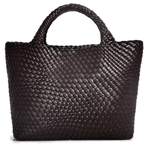 Gewebte Tasche für Frauen, Veganes Leder Gewebte Handtasche Tote Bag Große Strand Reise Handtasche und Geldbörse, Braun, Large von GASSDA