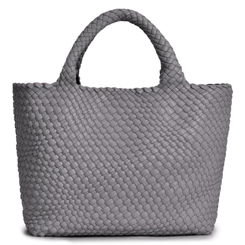 GASSDA Gewebte Tasche für Frauen, Veganes Leder Gewebte Handtasche Tote Bag Große Strand Reise Handtasche und Geldbörse, GRAU, Large von GASSDA