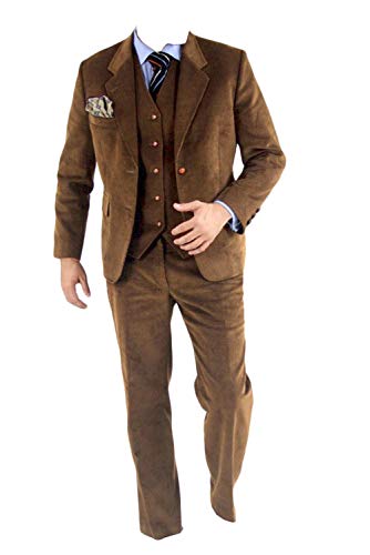 GATMSTZ Herren Trendy Regular Fit 3 Stück Anzug Cord Hochzeit Blazer Weste Hosen, Braun, 52 von GATMSTZ