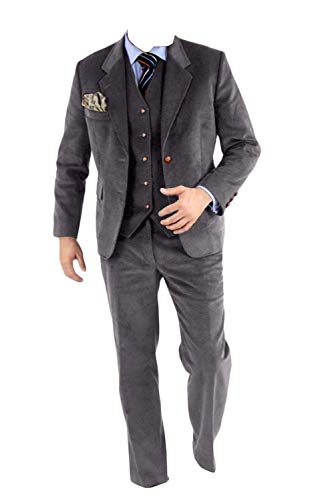 GATMSTZ Trendige Herren-Anzughose, normale Passform, 3-teilig, Cord, Hochzeit, Blazer, Weste, Hose, Grau, 52 von GATMSTZ