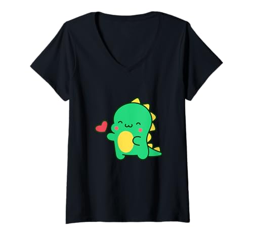 Damen Niedlicher Kawaii-Dinosaurier mit Herz, bezaubernd für Dino-Liebhaber T-Shirt mit V-Ausschnitt Damen Niedlicher Kawaii-Dinosaurier mit Herz, bezaubernd für Dino-Liebhaber T-Shirt mit V-Ausschnitt von GATP