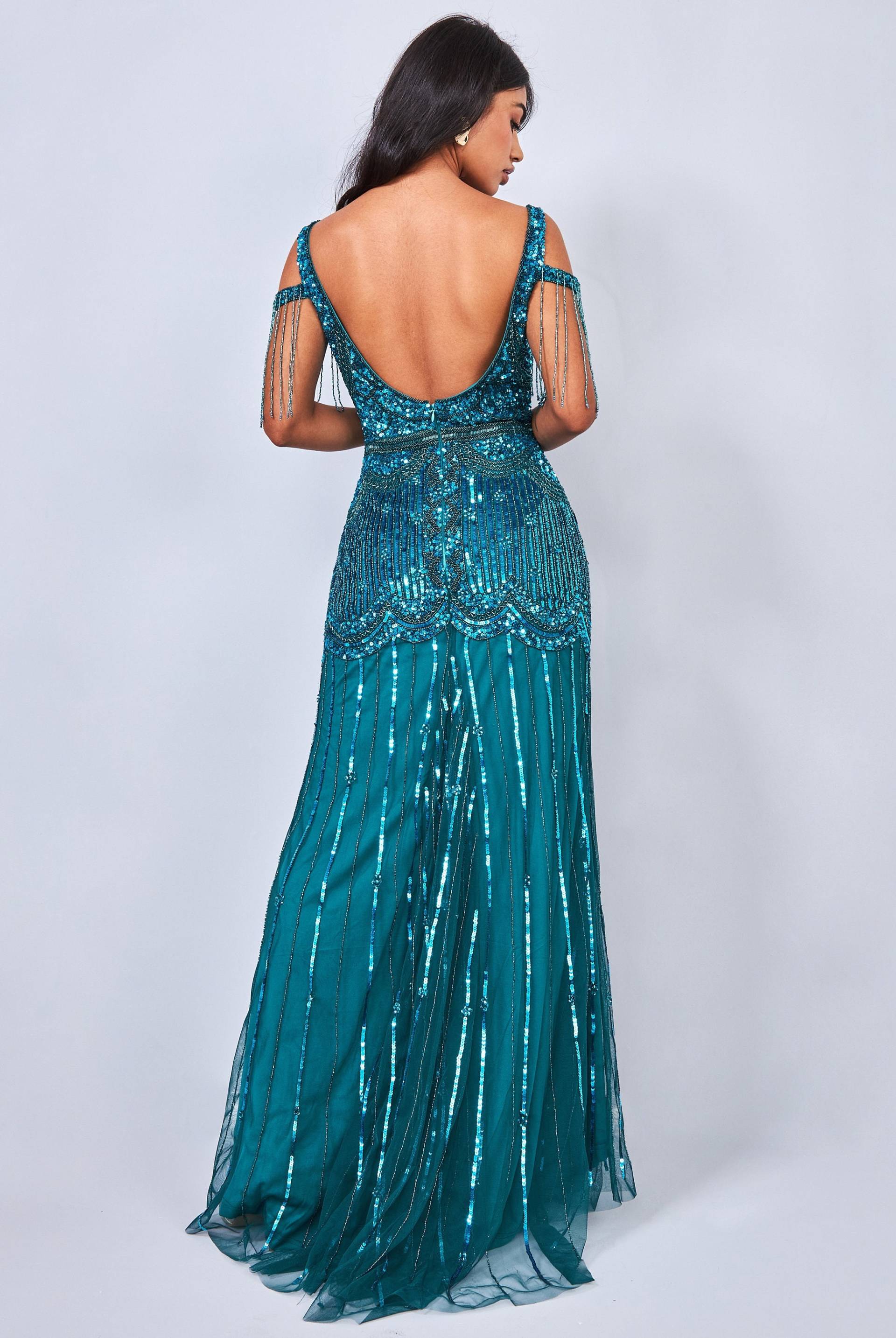 Plus Size Maxi Petrol Brautjungfern Hochzeitsgast 20Er Jahre Vintage Inspiriert Great Gatsby Art Deco Swing Fransen Kleid Boho von GATSBYLADYUSA