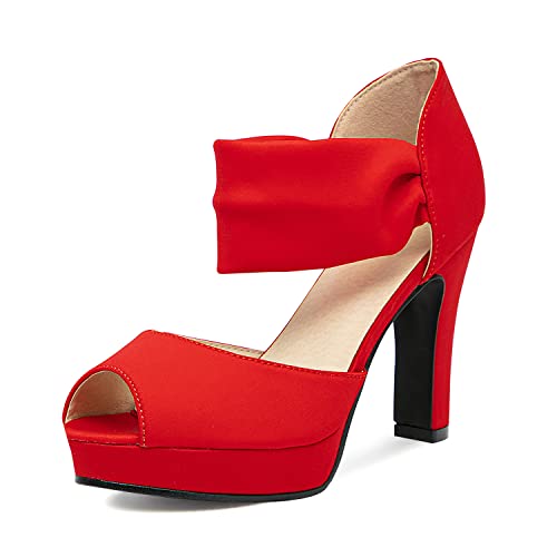 GATUXUS Damen Chunky High Heels Sandalen Open Toe Plateau Knöchel Riemchensandalen Kleid Schuhe, Rot/Ausflug, einfarbig (Getaway Solids), 36 EU von GATUXUS