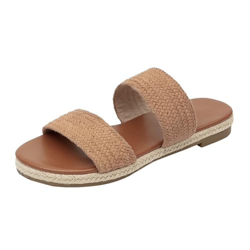 GATUXUS Damen Espadrille Slides Flache Sandalen Open Toe Geflochtene Riemen Slip On Sommer Strand Flats Schuhe, Braun, 37.5 EU von GATUXUS