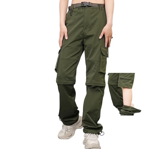 GAUASUIM Damen Wanderhose Zip Off Hose Outdoorhose Schnelltrocknend Trekkinghose Abnehmbare Hosenbeine Shorts Atmungsaktiv Cargohose Sommer Hiking Pants Funktionshose mit Gürtel 6 Taschen Grün XXL von GAUASUIM