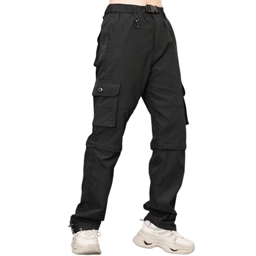 GAUASUIM Damen Wanderhose Zip Off Hose Outdoorhose Schnelltrocknend Trekkinghose Abnehmbare Hosenbeine Shorts Atmungsaktiv Cargohose Sommer Hiking Pants Funktionshose mit Gürtel 6 Taschen Schwarz XL von GAUASUIM