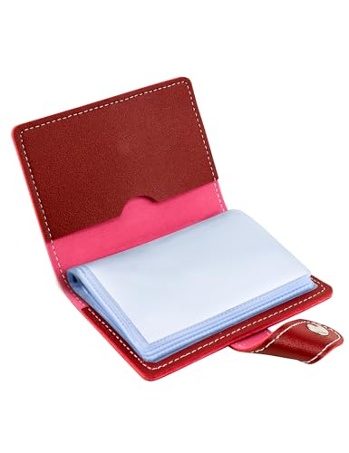 GAUENEEN Visitenkartenetui aus Leder, 26 Kartenfächer, RFID-blockierend, sicherer, professioneller Karten-Organizer mit Schnappverschluss, Rot/Ausflug, einfarbig (Getaway Solids), 4.13 x 3.27 x 0.73 von GAUENEEN