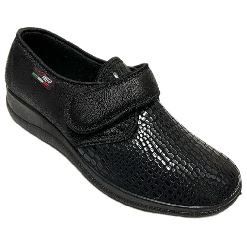GAVIGA Hausschuhe elastisch gemustert Damen verstellbar mit Klettverschluss Hallux Valgus und Rehabilitation Made in Italy 0434, Schwarz , 42 EU von GAVIGA FALCO