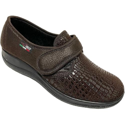 GAVIGA Hausschuhe elastisch gemustert Damen verstellbar mit Klettverschluss Hallux Valgus und Rehabilitation Made in Italy 0434, braun, 36 EU von GAVIGA FALCO