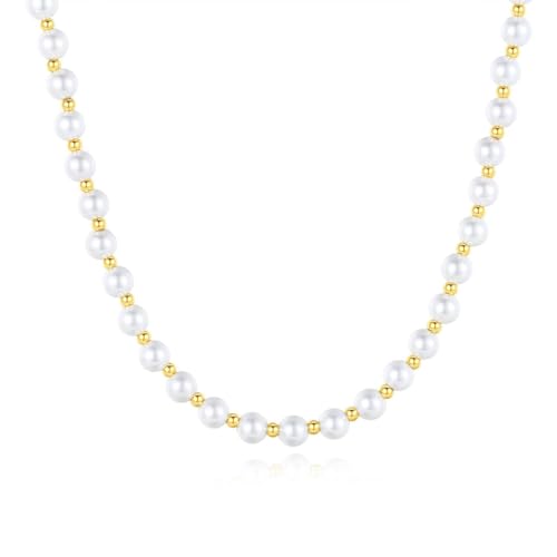 COAI Perlenkette mit 6MM weißen Perlen und 3MM vergoldeten Perlen von GAVU