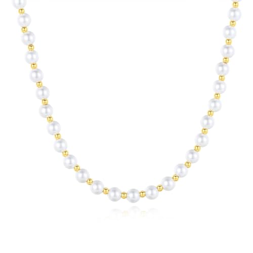 COAI Perlenkette mit 6MM weißen Perlen und 3MM vergoldeten Perlen von GAVU