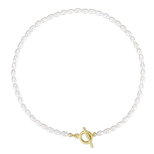 GAVU 18K Vergoldete Edelstahl Süßwasserperlen Choker Halskette für Frauen und Mädchen 50cm von GAVU