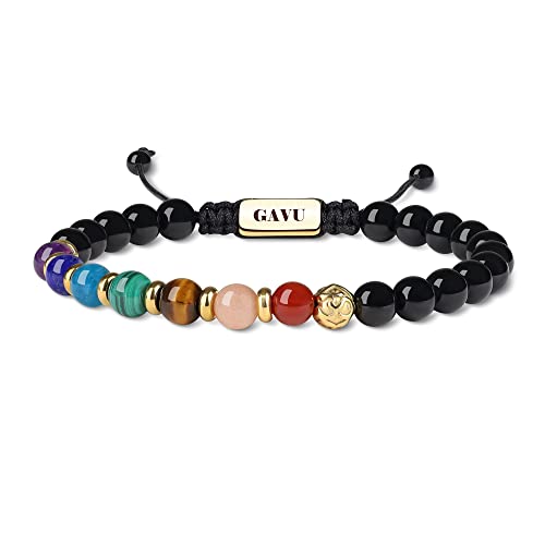 GAVU 7 Chakra Armband mit Schwarzem Turmalin Heilkristall 18cm von GAVU