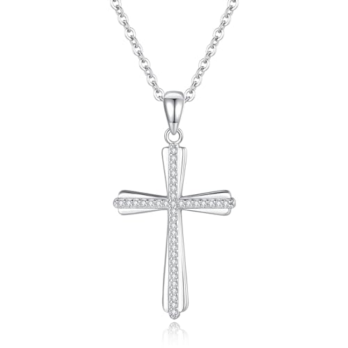 GAVU 925 Sterling Silber kleine Diamant-Kreuz-Halskette für Damen, Cubic Zirconia Kreuz Halskette von GAVU