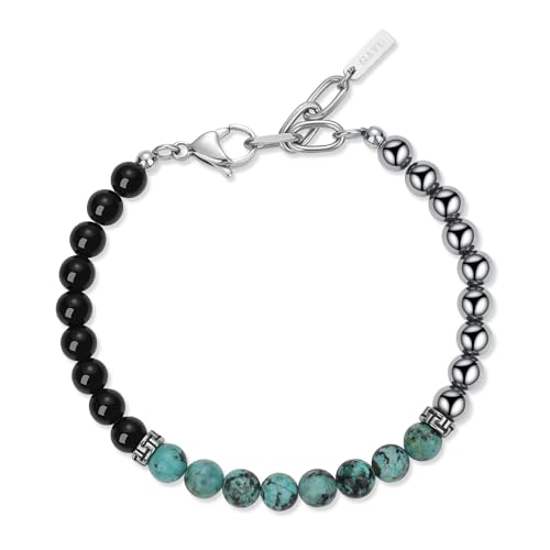 GAVU Afrikanischer Türkis Armband mit Schwarzer Obsidian und Hämatit Steinperlen Triple Protection Armbänder für Herren von GAVU