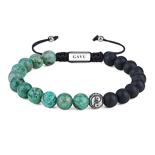 GAVU Afrikanisches Türkis Onyx Perlen Armband Halbedelsteine mit Yin Yang Charm für Männer von GAVU