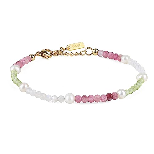 GAVU Armband aus Süßwasserperlen und Kristall Peridot Mondstein und Farbigem Turmalin für Damen und Mädchen von GAVU