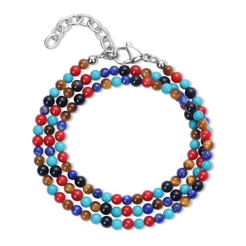 GAVU Buntes Wickelarmband mit 4 mm Türkis Tigerauge Korallenachat Regenbogen-Obsidian Perlen Armband für Herren Größe S von GAVU