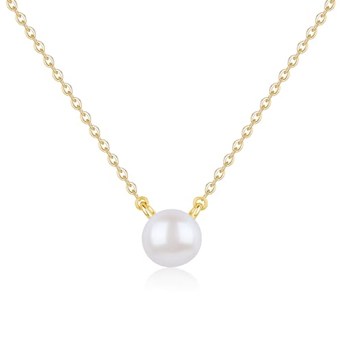 GAVU Damen 925 Silber Halskette mit weißer Süßwasserperle Anhänger Goldkette für Frauen von GAVU