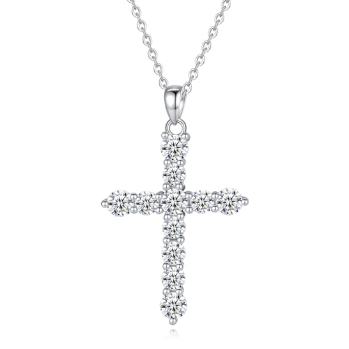 GAVU Damen 925 Sterling Silber CZ Paved Kreuz Anhänger Halskette von GAVU