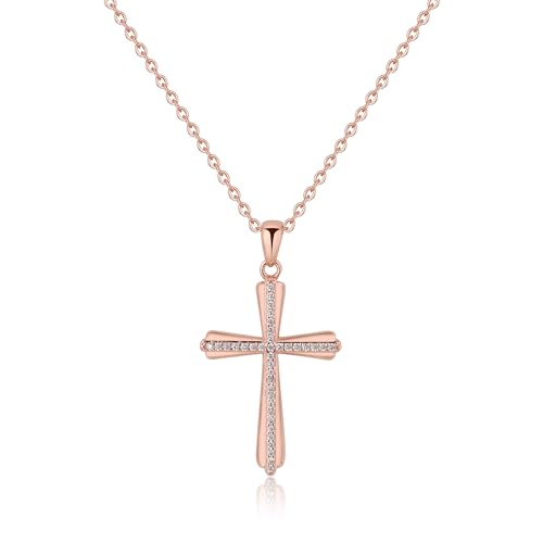 GAVU Damen 925 Sterling Silber zierliche Kreuz Halskette, zierliche Roségold Halskette für Damen von GAVU