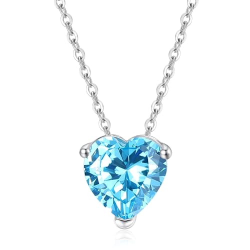 GAVU Damen Aquamarin Herz-Lichtpunkt-Halskette 925 Sterling Silber Kette von GAVU