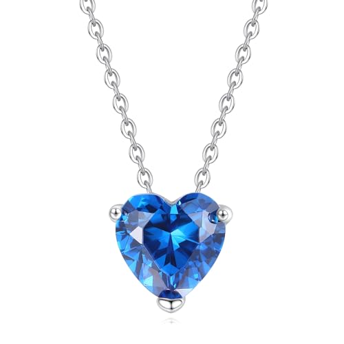 GAVU Damen Bleu Cubic Zirkonia Herz Solitär-Halskette mit 925 Sterling Silber,Herz Kette Damen von GAVU