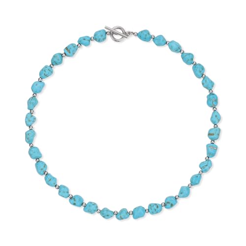 GAVU Damen Choker Kette mit unregelmäßigen Türkis und Edelstahlperlen Boho Halskette für Frauen 42cm von GAVU