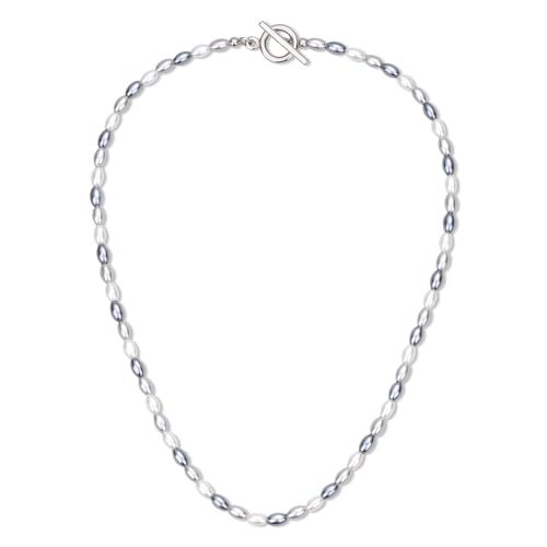 GAVU Damen Choker Perlenkette mit weißen grauen Muschelperlen und Edelstahl-OT-Verschluss Halskette für Frauen 40 cm von GAVU