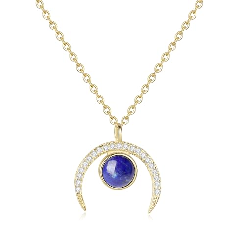GAVU Damen Halbmond Halskette Sterling Silber Mond Anhänger aus Lapislazuli und Vergoldet Kette von GAVU