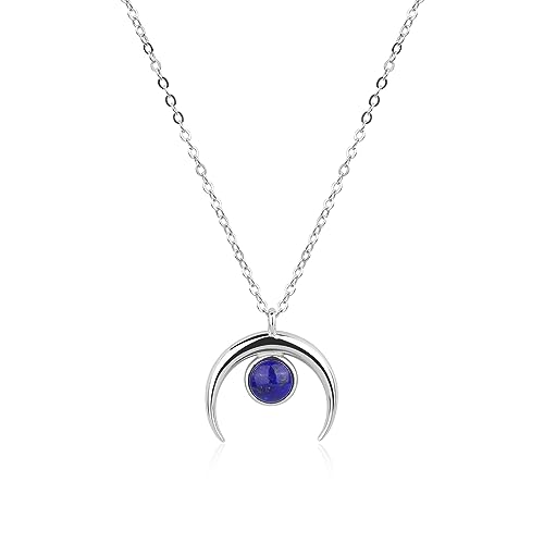 GAVU Damen Halbmond Halskette Sterling Silber Mond Anhänger aus Lapislazuli von GAVU