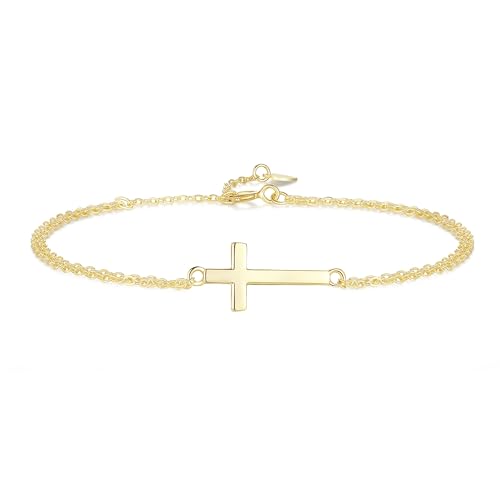 GAVU Damen Kreuz Armband mit 925 Stering Silber Doppelketten Charm Armbänder für Frauen Gold von GAVU