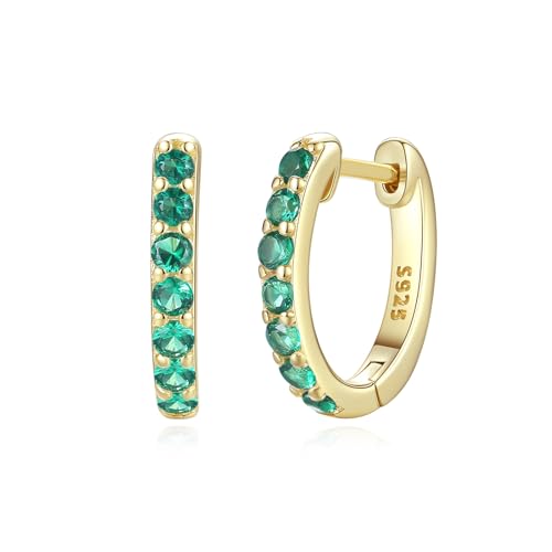 GAVU Damen Kristall Ohrringe Silber 925 Creolen mit grünen Zirkonia Gold Ohrschmuck von GAVU