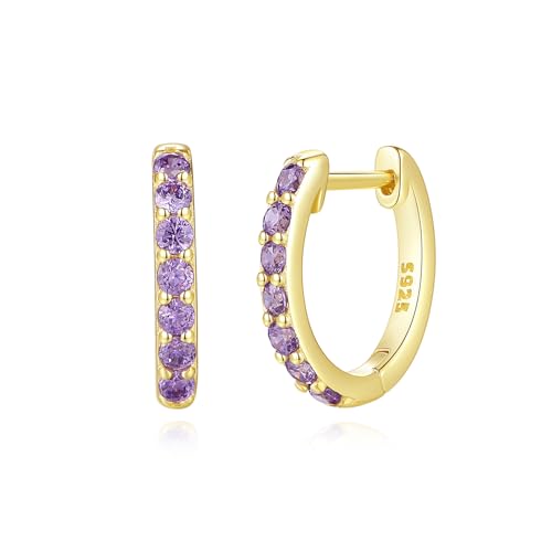 GAVU Damen Kristall Ohrringe Silber 925 Creolen mit lila Zirkonia Gold Ohrschmuck von GAVU