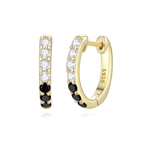 GAVU Damen Kristall Ohrringe Silber 925 Creolen mit schwarzen Zirkonia Gold Ohrschmuck von GAVU