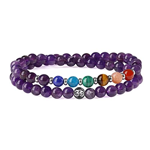 GAVU Damen OM Armband Kristall Perlenarmband aus Amethyst Größe L von GAVU