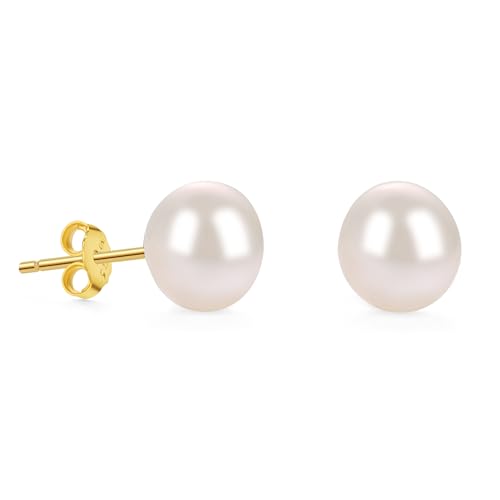 GAVU Damen Ohrstecker Sterling Silber 925 mit weißen Süßwasserperlen Gold Ohrringe und Ohrschmuck für Frauen von GAVU