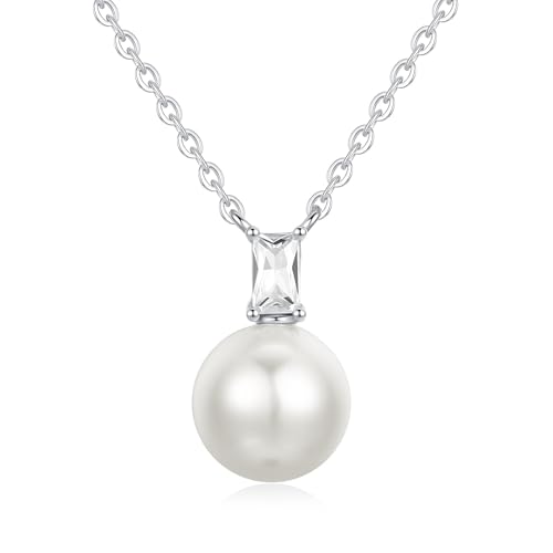 GAVU Damen Perlenkette mit weißer Imitationsperle und 925 sterling Silberkette rhodiniert Kette für Frauen von GAVU