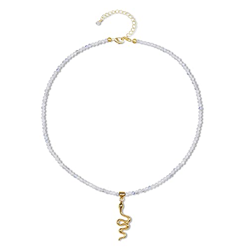 GAVU Damen Schlange Anhänger Mondstein Halbedelsteine Kristall Perlen Halskette von GAVU