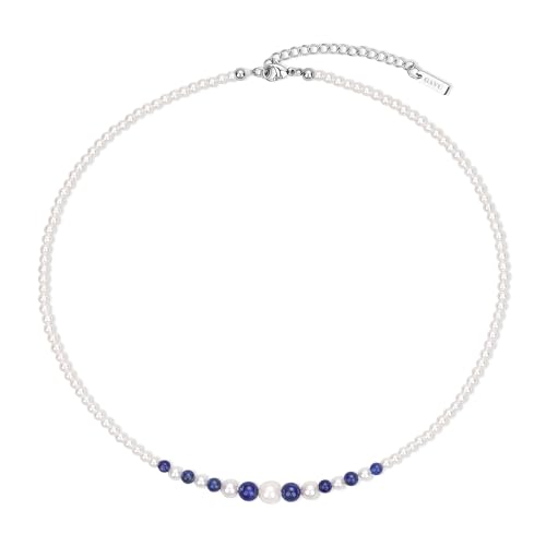 GAVU Damenhalskette mit weißen Muschelperlen und natürlichem Lapislazuli von GAVU