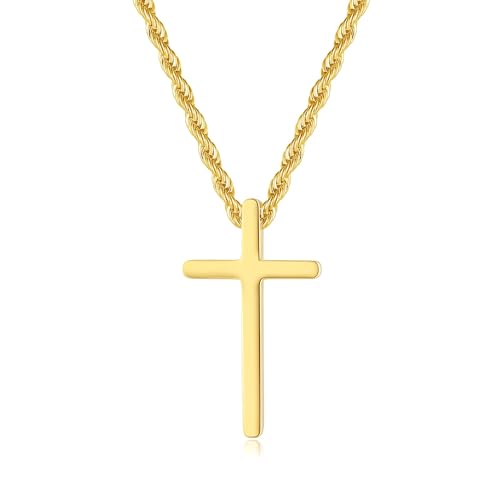 GAVU Edelstahl Gold Kreuz Anhänger Halskette für Herren, Herren Christlich Kreuzkette großes Kreuz 55cm von GAVU
