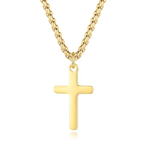 GAVU Edelstahl-Gold-Kreuz-Anhänger-Halskette für Herren, Jesus-Kreuz-Anhänger-Halskette 45cm von GAVU