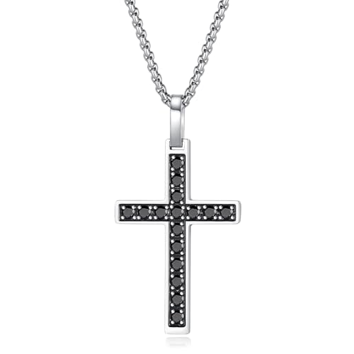 GAVU Edelstahl Herren Halskette mit schwarzen Cubic Zirconia Kreuz Anhänger 55cm von GAVU