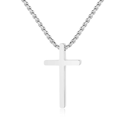 GAVU Edelstahl Herrenkette mit Kreuz Anhänger Silber, Jesus Kreuz Kette Gold Herren Damen kleines Kreuz 50cm von GAVU