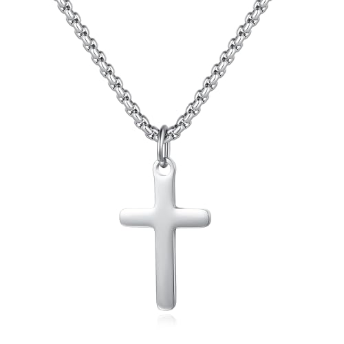 GAVU Edelstahl Silber Kreuz Anhänger Halskette für Herren, Herren Christlich Kreuzkette 50cm von GAVU